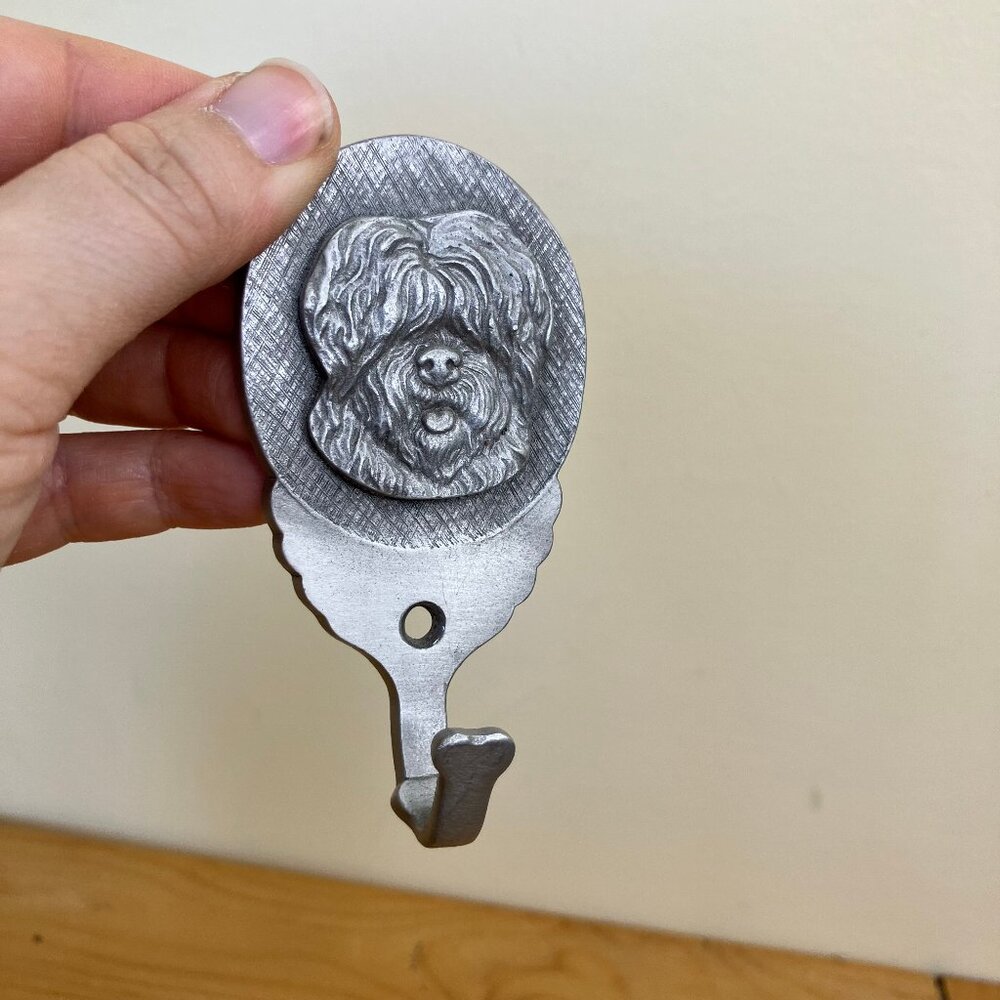 Rawcliffe Pewter Pet Leash Hook Shaggy Dog Wall Mounted Vintage Made in USA 2001